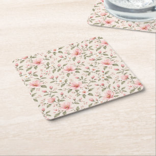 Porta-copo De Papel Quadrado Flor de Cerejeira Rosa Suave Padrão Floral Sem Cos