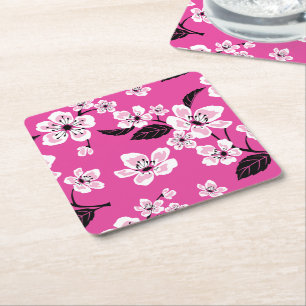 PORTA-COPO DE PAPEL QUADRADO FLOR DE CEREJEIRA - SAKURA (ROSA)