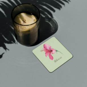 Porta-copo De Papel Quadrado Flor de Hibisco Rosa Aquarela