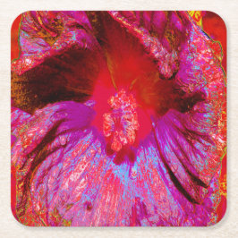Porta-copo De Papel Quadrado Flor de Hibiscus Vermelho Retro Triquete Psicodéli