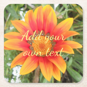 Porta-copo De Papel Quadrado Flor de Laranja Única com Texto Personalizado
