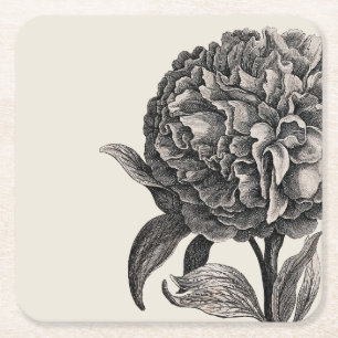Porta-copo De Papel Quadrado Flor de Peônia Vintage Elegante Botânica Floral