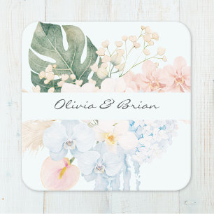 Porta-copo De Papel Quadrado Flor Floral Tropical de Aquarela Personalizada