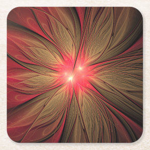 Porta-copo De Papel Quadrado Flor fractal de fanfarrão vermelho