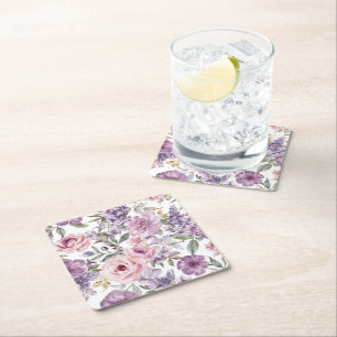 Porta-copo De Papel Quadrado Flor Lavanda Rosa Floral Água Cor Roxa