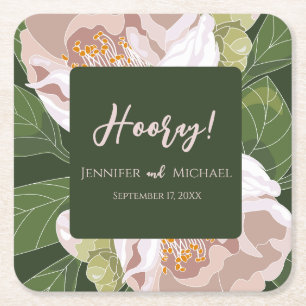 Porta-copo De Papel Quadrado Flor Luxuriante e Vegetação Casamento Elegante