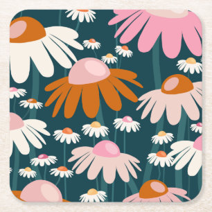 Porta-copo De Papel Quadrado Flor Market Estocolmo Marinho Azul Retro Floral