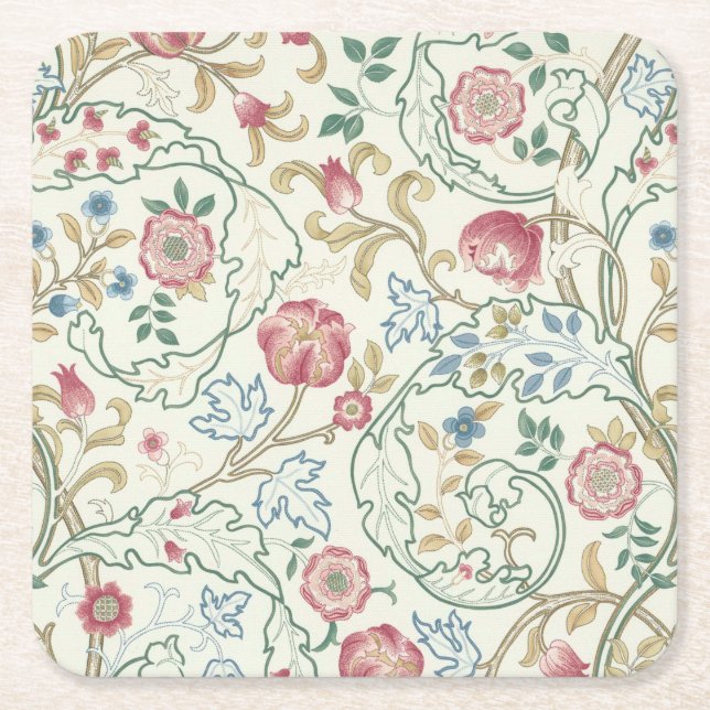 Porta-copo De Papel Quadrado Flor, Padrão Floral, William Morris (Frente)