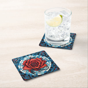 Porta-copo De Papel Quadrado Flor Rosa do Mosaico Branco Vermelho Azul