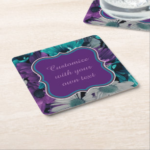 Porta-copo De Papel Quadrado Flor Roxa e Azul Smash Texto Personalizado