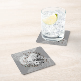 Porta-copo De Papel Quadrado Florais de abóbora e berries vermelhos, em tons de