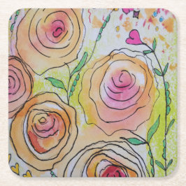 Porta-copo De Papel Quadrado Floral