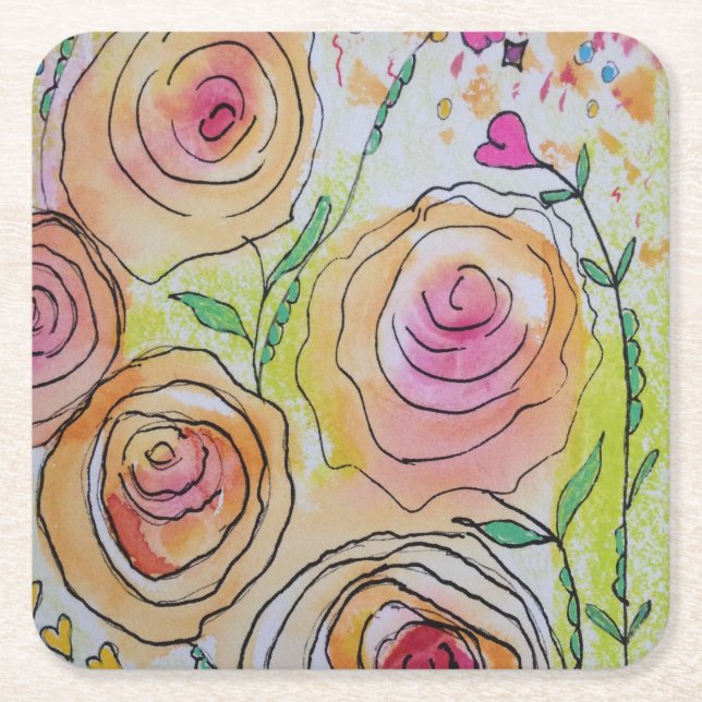 Porta-copo De Papel Quadrado Floral (Frente)