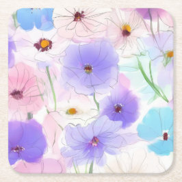 Porta-copo De Papel Quadrado Floral Aquarela Pastel