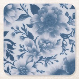 Porta-copo De Papel Quadrado Floral Azul