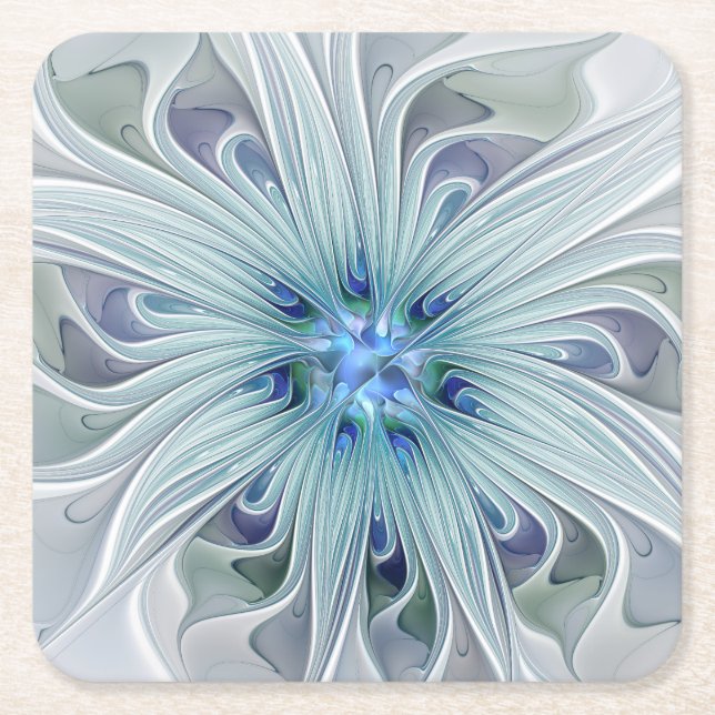 Porta-copo De Papel Quadrado Floral Beauty Abstrato Modern Blue Pastel Flower (Frente)