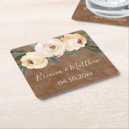 Porta-copo De Papel Quadrado Floral Beige Brown Wedding