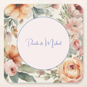 Porta-copo De Papel Quadrado Floral Clássico Minimalista E Elegante De Casament