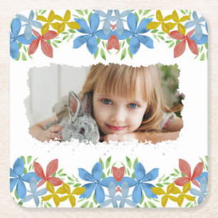 Porta-copo De Papel Quadrado Floral de Aquarela de Foto Personalizada