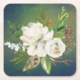 PORTA-COPO DE PAPEL QUADRADO FLORAL DE COR DA ÁGUA VERDE E BRANCA