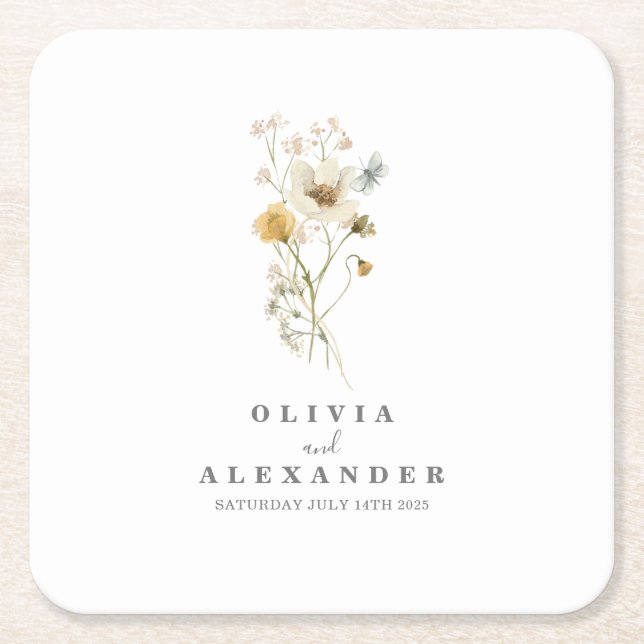 Porta-copo De Papel Quadrado Floral de Jardim de Flor Selvagem (Frente)