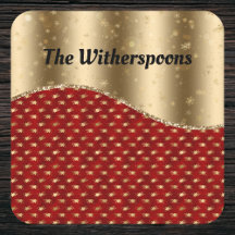 Floral de Natal Vermelho com Friso e Nome Dourados