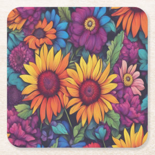 Porta-copo De Papel Quadrado Floral e Girassol - Portas copos