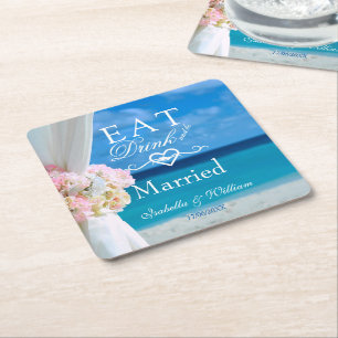 Porta-copo De Papel Quadrado Floral elegante come o casamento de praia casado