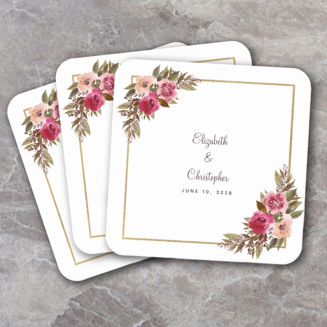 Porta-copo De Papel Quadrado Floral Elegante De Aquarela Personalizada (Criador carregado)