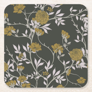 Porta-copo De Papel Quadrado Floral elegante: desenho de padrão vintage.