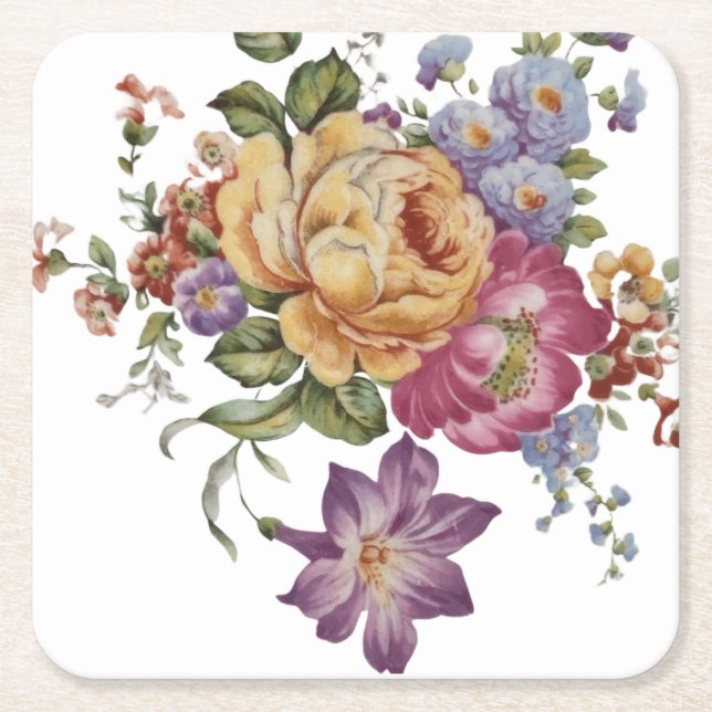 Porta-copo De Papel Quadrado Floral Fancy  (Frente)