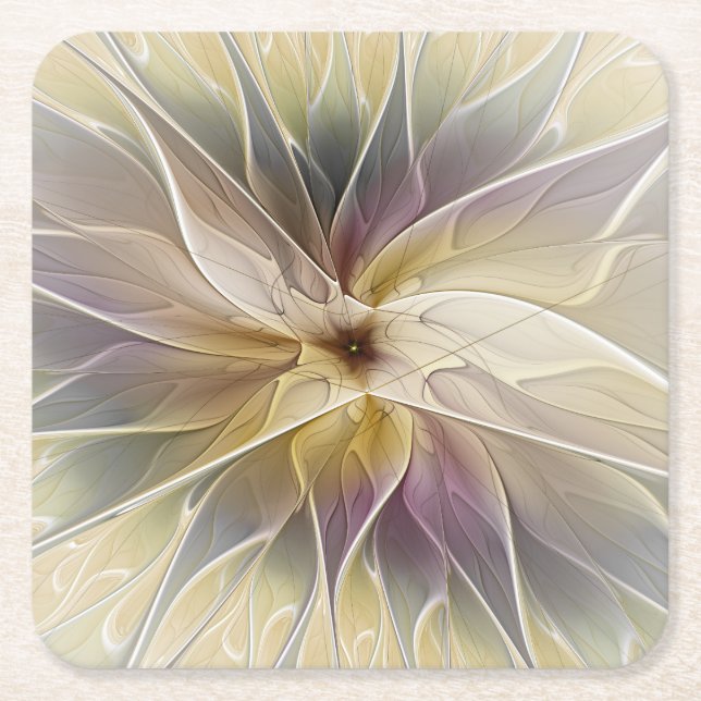 Porta-copo De Papel Quadrado Floral Fantasy Dourada Eggplant Abstrato Art Fract (Frente)