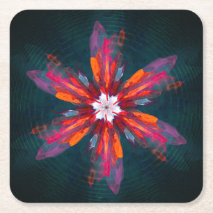 Porta-copo De Papel Quadrado Floral Flores de Mandala Laranja Vermelho Abstrato