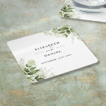 Porta-copo De Papel Quadrado Floral Greenery Elegant Modern Wedding<br><div class="desc">Portas copos de casamento florais elegantes personalizadas com seus nomes e data especial de casamento. Projetado por Thisnotme©</div>