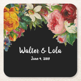 Porta-copo De Papel Quadrado Floral Noir