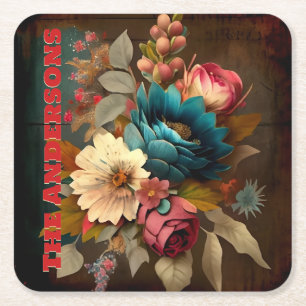 PORTA-COPO DE PAPEL QUADRADO FLORAL PERSONALIZADO DE SCRAP VICTORIANO VINTAGE