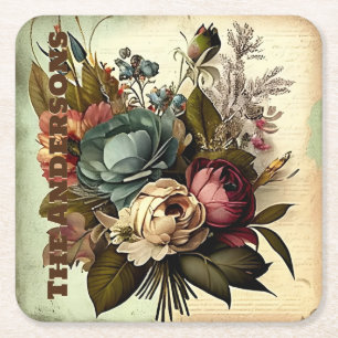PORTA-COPO DE PAPEL QUADRADO FLORAL PERSONALIZADO DE SCRAP VICTORIANO VINTAGE