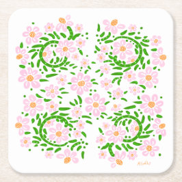 Porta-copo De Papel Quadrado Floral Rosa
