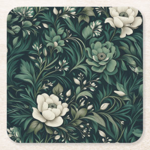 Porta-copo De Papel Quadrado Floral Verde Esmeralda Escuro