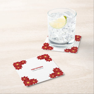 Porta-copo De Papel Quadrado Floral Vermelho e Dourado Geométrico