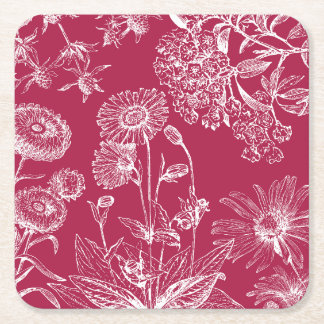 Porta-copo De Papel Quadrado Floral Vermelho Vintage