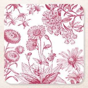 Porta-copo De Papel Quadrado Floral Vermelho Vintage Dia de Ação de Graças