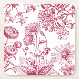 Porta-copo De Papel Quadrado Floral Vermelho Vintage | Dia de Ação de Graças |