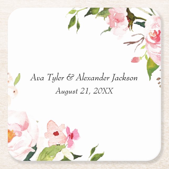 Porta-copo De Papel Quadrado Floral Wedding (Frente)