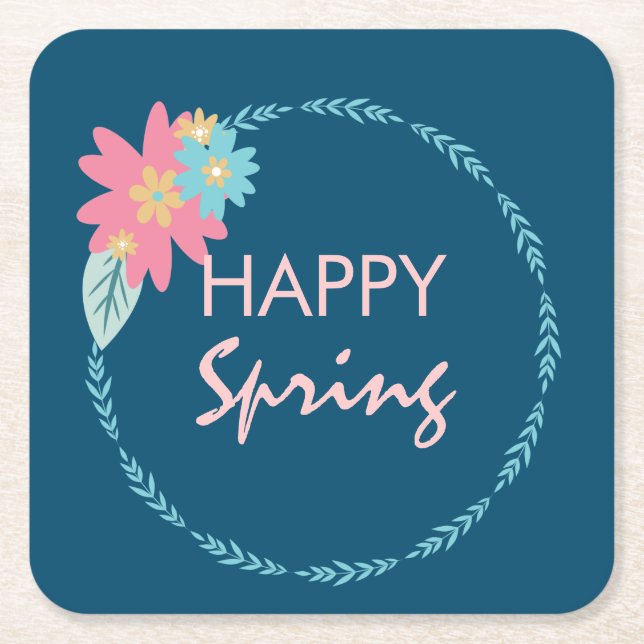 Porta-copo De Papel Quadrado Floral Wreath Birthday do Partido primavera (Frente)