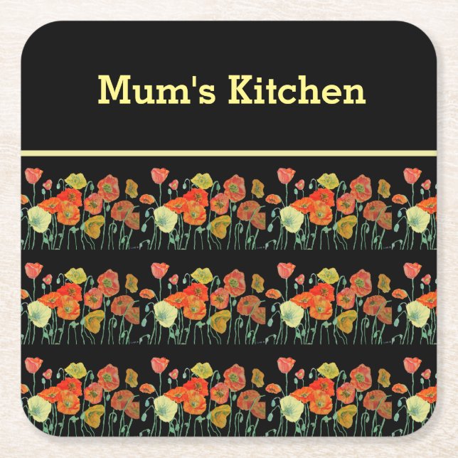 Porta-copo De Papel Quadrado Flores Amarelas Vermelhas Flores-Papagaios Papagai (Frente)