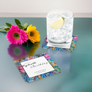 Porta-copo De Papel Quadrado Flores Artísticas em Aquarela PARA Qualquer Festa 