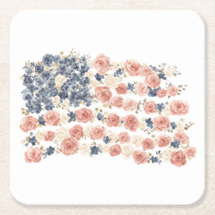 Porta-copo De Papel Quadrado Flores Azuis Brancas Vermelhas
