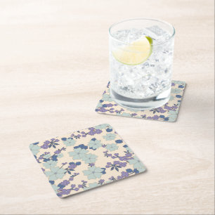 Porta-copo De Papel Quadrado Flores Azuis, Flores Roxas, Padrão Floral