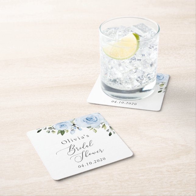 Porta-copo De Papel Quadrado Flores Azuis, Greenerescência, Boho, Chá de panela (Insitu)